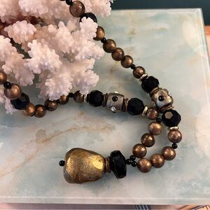 Chunky Mixed Media Bead Necklace with Pendant / Charm